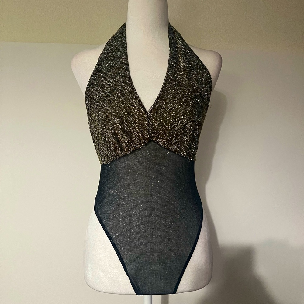 Vintage Victoria’s Secret GOLD LABEL sheer black and gold Teddy